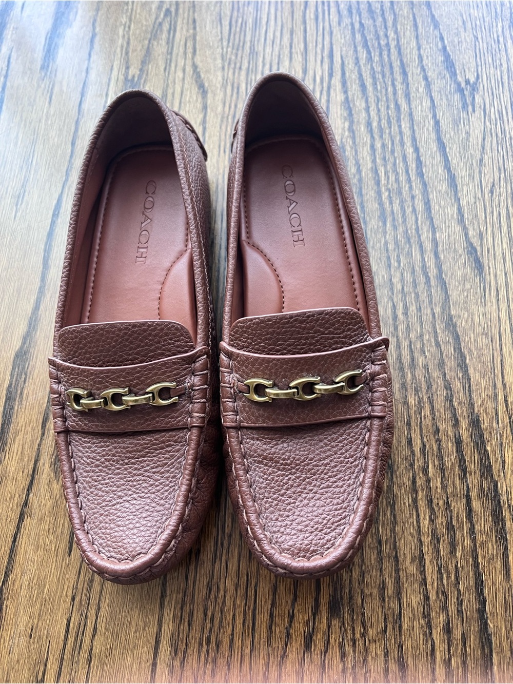 COACH Crosby Driver Brown Pebbled Leather Loafers - Picture 1 of 10